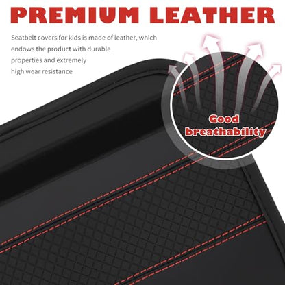 2PCS Leather Car Seat Belt Cover Pad,Stylish Seatbelt Covers with Diamond-Patterned Designs,Comfortable & Breathable Car Seat Strap Pads for Neck & Shoulder Pain Relief (Black Red/2PCS) - color: Black Red/2PCS