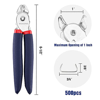 WORKPRO Hog Ring Pliers with 500 Pcs 3/4" Hog Rings, Galvanized Steel Hog Rings Perfect for Furniture Upholstery, Auto Upholstery, Plastic Meat & Sausage Casings - style: Flat Hog Ring Pliers Set
