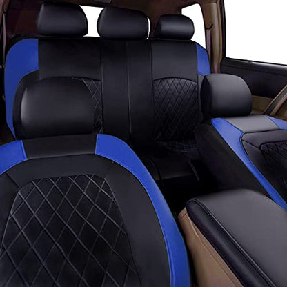 Universal Deluxe Pu Luxury Vinyl Faux Leather Car Seat Covers Full Set, Airbag Compatible, Breathable, Fit for Cars, Trucks, SUV (Black and Blue) - color: Blue, size: Full Set