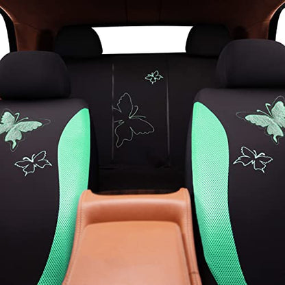 Flying Banner Butterfly car seat Covers ful Set Fashion Universal Lady Woman Female Rear Bench Split Colorized (Mint Green, Full Set - Lace) - color: Mint Green Lace, size: Full set