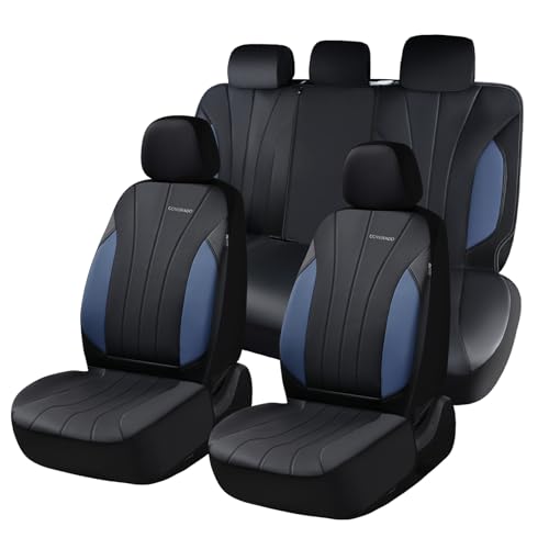 Coverado Car Seat Covers Full Set, 5 Seats Waterproof Nappa Leather Automotive Seat Protectors, Front & Rear Luxury Mesh Seat Covers, All-Weather Universal Fit for Most Cars SUVs, Trucks, Blue&Black - color: blue&black, size: FullSet
