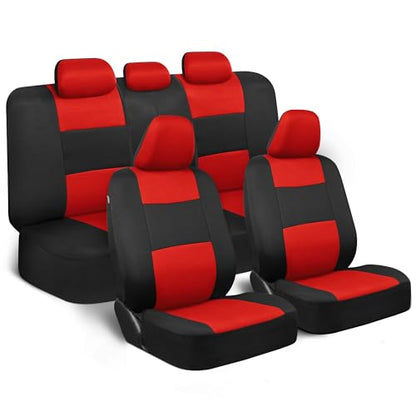 BDK PolyPro Car Seat Covers Full Set in Red on Black – Front and Rear Split Bench Seat Covers, Easy to Install, Accessories for Auto Trucks Van SUV - color: Red