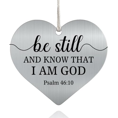 XQLZY Be Still and Know That I Am God Stainless Steel Love Rear View Mirror Car Charm, Faith Car Heart Charm Gifts for Believer Friend Family, Religious Vehicle Decorative Hanging Ornaments