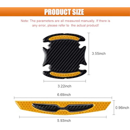BDZMC 8PCS Car Door Handle Protector Stickers, 3D Carbon Fiber Paint Guard Cover, Outdoor Safety Warning Reflective Protective Films, Car Door Handle Scratch Protector for Most Cars (Yellow)