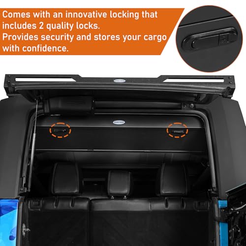 Hooke Road JKU Rear Trunk Upper Locking Storage Box Security Organizer for 2007-2018 Jeep Wrangler JK Unlimited 4-Door Hardtop, Interior Rooftop Cargo Carrier