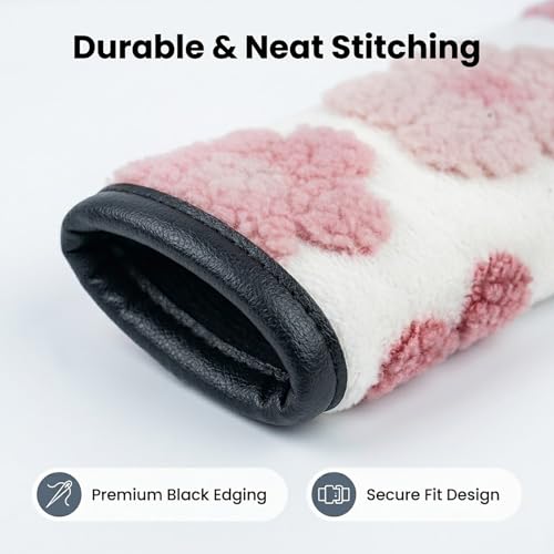 2 Pack Cute Floral Seat Belt Cover, Soft Plush Lamb Wool Shoulder Pad with Hook & Loop Easy Install, Universal Fit Car Accessories (Pink)