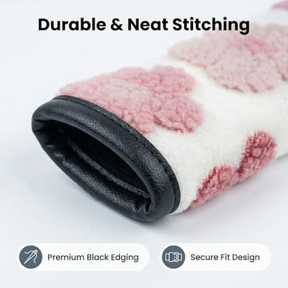 2 Pack Cute Floral Seat Belt Cover, Soft Plush Lamb Wool Shoulder Pad with Hook & Loop Easy Install, Universal Fit Car Accessories (Pink)