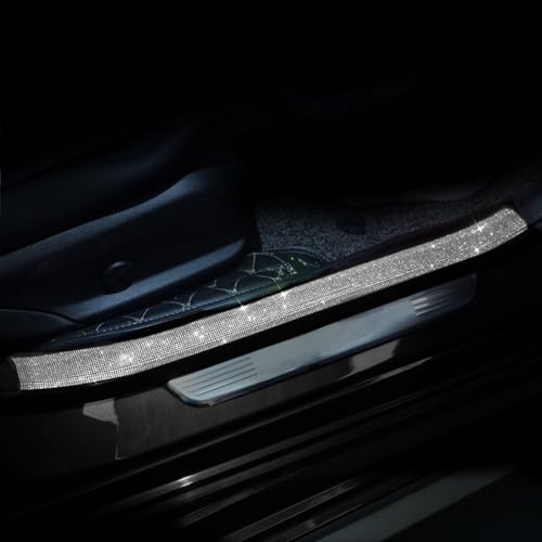 Car Door Sill Protector with Bling Rhinestones 2PCS Edge Guard Scuff Cover Anti-Scratch Strip Sticker Bumper Protector for Truck 2.75"x23.62" (White) - color: White, size: 2.75"x23.62"