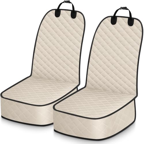 Dog Car Seat Covers Waterproof, Scratch-Proof Pet Front Cover for Cars, Nonslip Pet Passenger Seat Cover Protector, Universal Fit for Cars Trucks SUVs, Medium, Beige, 2 Packs - color: Beige, size: Medium 2 Packs