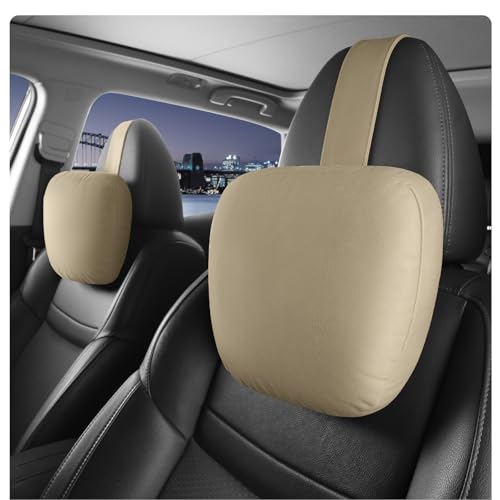2pcs Car Neck Pillow for headrests,Support Drive Seats Head Cushion Pillows,Microfiber Velvet,Plant-Based Polyester,Thickness & Height Adjustable,11.8x7.5,Inner Liner fillable(Beige)