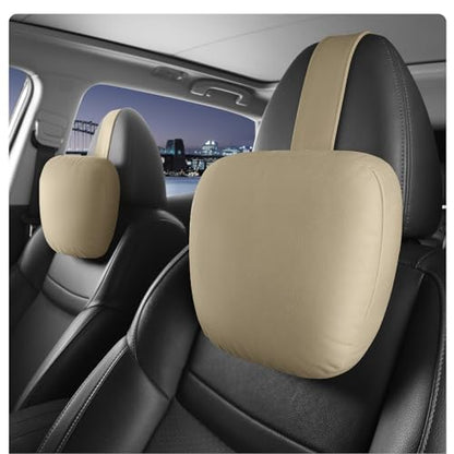 2pcs Car Neck Pillow for headrests,Support Drive Seats Head Cushion Pillows,Microfiber Velvet,Plant-Based Polyester,Thickness & Height Adjustable,11.8x7.5,Inner Liner fillable(Beige)