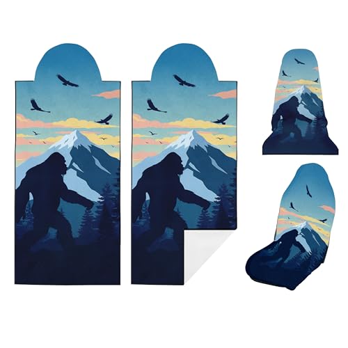 2 Pack Car Seat Towel Covers, Sweat Protector for Front Seats, Premium Thickened Microfiber with Elastic Strap, Breathable & Quick Dry, Machine Washable Cover for Gym Running Universal Fit, Sasquatch