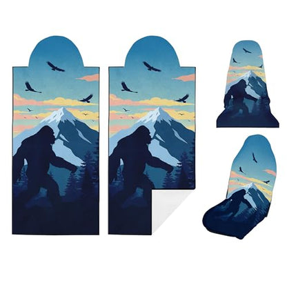 2 Pack Car Seat Towel Covers, Sweat Protector for Front Seats, Premium Thickened Microfiber with Elastic Strap, Breathable & Quick Dry, Machine Washable Cover for Gym Running Universal Fit, Sasquatch