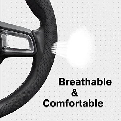 Amiss Nappa Leather Steering Wheel Cover, 2PCS Segmented Wheel Protector, Universal 99% Car Wheel Cover (Black) - color: black