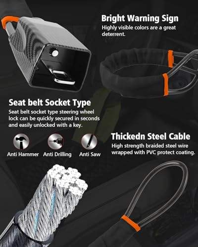 2026 Upgraded Steering Wheel Lock, Seatbelt Lock, Universal Anti-Theft Device, Car Lock, Anti-Theft Device with 3 Keys (Black) - color: BLACK2