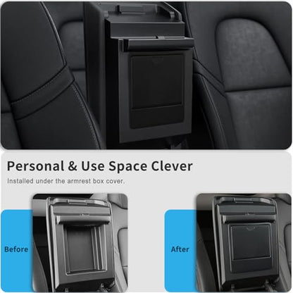 Armrest Hidden Storage Box for Tesla Model Y (2020-2024) & Model 3 (2016-2023), Center Console Armrest Secret Compartment, Not for Model Y Juniper(2025/26) & Model 3 Highland (2024/25/26)
