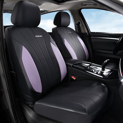 Coverado Car Seat Covers， 2 Front Seats Waterproof Nappa Leather Automotive Seat Protectors, Front Luxury Mesh Seat Covers, All-Weather Universal Fit for Most Cars, SUVs, Trucks,Purple&Black