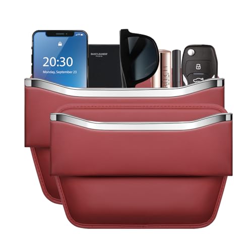 HOLDCY Car Seat Gap Filler Organizer - Leather Console Side Pocket Seat Storage - Stylish and Practical Car Accessories for Cars,SUV,Truck (Red - 2 Pack) - color: Red - 2 Pack