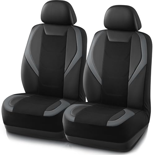 Road Comforts Car Seat Cover, Leather Mesh Front Seat Cover, Universal Fit for Most Cars, SUVs, Trucks, and Vans, Airbag Compatible - Gray - color: Gray Front, size: Front