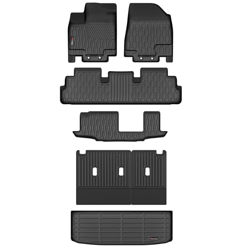 Floor Mats & Cargo Liner for 2022-2025 2026 Nissan Pathfinder 7&8 Seats (Fit Gas), Full Set All Weather Protection 1st,2nd,3rd Row Car Liners,Backrest Mat & Trunk Mat,Black - style: 2022-2026 Nissan Pathfinder 7&8 Seats (Fit Gas)