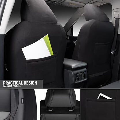 PU Leather Car Seat Covers Full Set – Waterproof seat Cover for Cars，3D Foam Support Automotive seat Covers ，Airbag Compatible, Universal Fit for Cars SUVs Trucks Sedans（Black/Grey）
