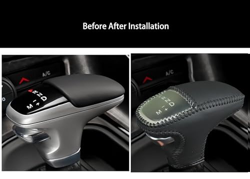 Leather Gear Shift Knob Covers for Dodge Charger Challenger 2015-2023 and Dodge Durango18-23,Carbon Fiber Leather Hand-Stitched Shifter Sleeve - color: Black