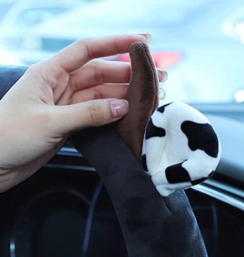 Cow Print Plush Warm Steering Wheel Cover Cute Animal Car Steering Wheel Cover for SUV Van Sedan Car Truck Gift for Women, Universal 15"