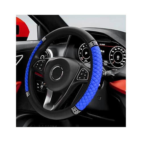 Bling Car Steering Wheel Cover, 15 Inch Sparkly Rhinestone Soft Leather Steering Wheel Protector, Non-Slip Universal Auto Elastic Steering Wheel Covers for Women Girls (Blue) - color: Blue