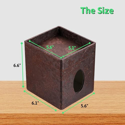Tissue Box Cover, PU Leather Square Tissue Box Holder with Upper Storage Tray for Bathroom/Countertop/Nightstand/Office Table - Antique