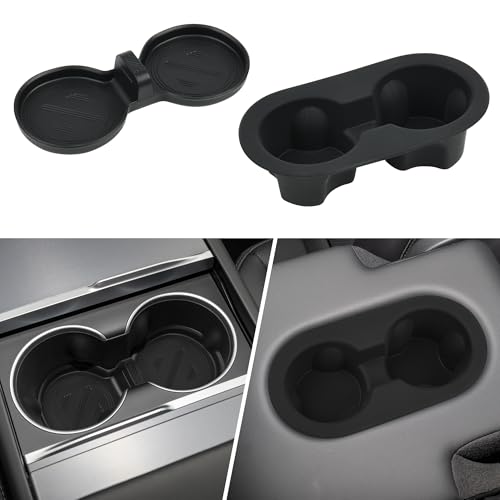 frani Cup Holder Set (2-Piece) Compatible with Tesla Model Y 2021-2026 & Juniper Refresh - Premium Silicone Inserts for Center Console & Rear Seats Black - color: Black, style: Model Y Juniper 2025-2026