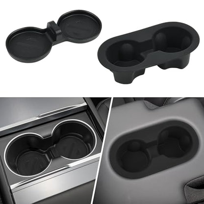 frani Cup Holder Set (2-Piece) Compatible with Tesla Model Y 2021-2026 & Juniper Refresh - Premium Silicone Inserts for Center Console & Rear Seats Black - color: Black, style: Model Y Juniper 2025-2026