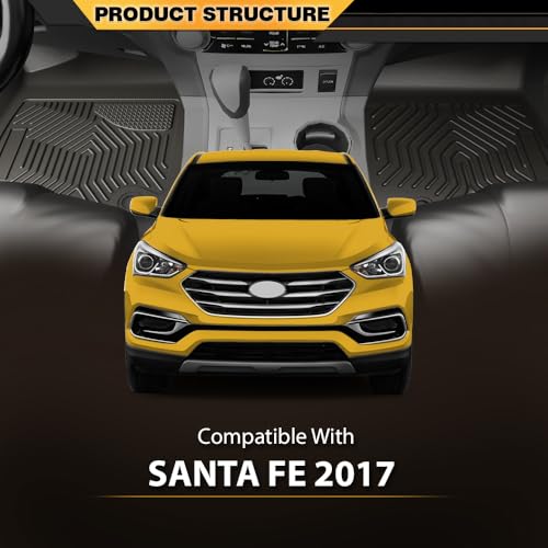 4PCS Floor Mats Cargo Liner Fit Hyundai Santa Fe 2017, All Weather Protection TPE Floor Mats Black 1st & 2nd & 3rd Row - size: Fit Santa Fe 2017 | Black 4PCS