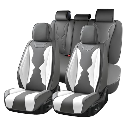 Coverado Car Seat Covers Full Set, Seat Covers for Cars, Front Seat Covers and Back Seat Cover Waterproof Leather Automotive Seat Cover, Universal Car Interior Protectors Cushion for Most Cars - color: G-White, size: FullSet