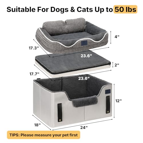Veehoo 2-in-1 Dog Booster Car Seat & Pet Bed for Small Medium Dogs up to 50lbs, Foldable Travel Car Seat with Safety Leash, Non-Slip Removable Washable Cover