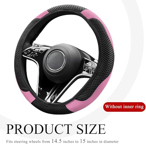 Elastic Stretch Steering Wheel Cover, Warm in Winter and Cool in Summer, Universal 15 inch Microfiber Breathable Ice Silk Anti Slip Car Interior Accessories, Odorless, (Black Pink) - color: Pink