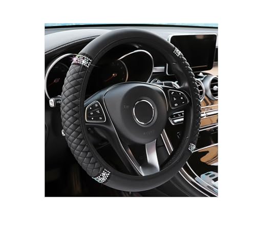 Bling Soft Leather Steering Wheel Cover, 15 Inch Colorful Rhinestones Auto Elastic Steering Wheel Protector, Sparkly Crystal Diamond for Women Girls, Car Accessories for Most Cars (Black) - color: Black