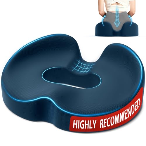 Ergonomic Donut Pillow Seat Cushion with Raised Rear Support, Large Memory Foam Cushion for Tailbone, Hemorrhoids & Sciatica Relief, Office Chair, Car, Travel, Postpartum, Blue - color: Blue