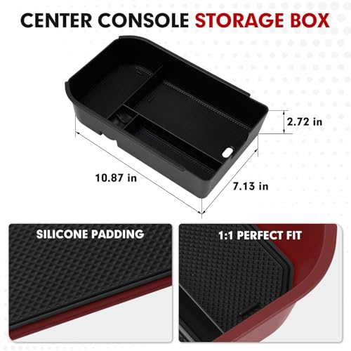 Autorder Center Console Organizer for 2024 2025 2026 Toyota Land Cruiser 250 Prado J250 LC250 Accessories Armrest Storage Box Secondary Insert Tray with Black & Red Silicone Mats(Not for Cool Box) - size: 2024-2026 Toyota Land Cruiser
