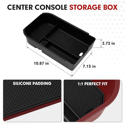 Autorder Center Console Organizer for 2024 2025 2026 Toyota Land Cruiser 250 Prado J250 LC250 Accessories Armrest Storage Box Secondary Insert Tray with Black & Red Silicone Mats(Not for Cool Box) - size: 2024-2026 Toyota Land Cruiser