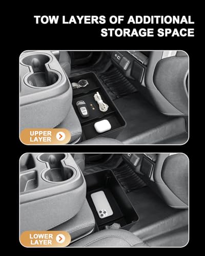 ECOZEN Center Console Tray For 2019-2026 Chevy Silverado/GMC Sierra 1500 & 2020-2026 Silverado/Sierra 2500 HD/3500 HD Accessories - Double Layer Hanging Storage Tray - Only Fit Split-Bench Front Seat - size: 2019-2026 Silverado/Sierra Organizer
