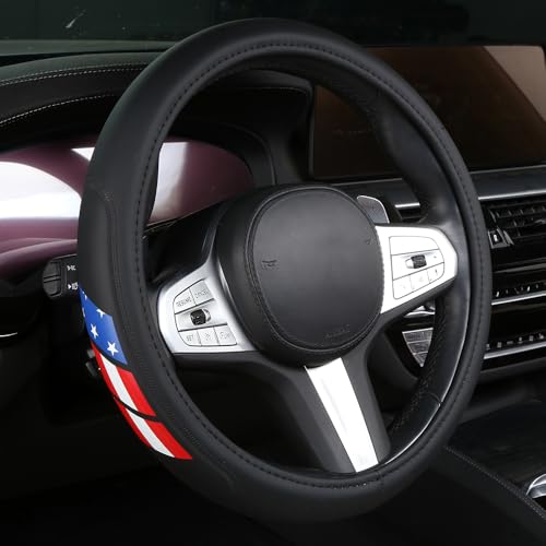 Microfiber Leather Steering Wheel Covers Compatible with Toyota 4Runner Tacoma Tundra Highlander Non-Slip, Breathable 15-16.5 inch - American Flag - color: color-02-flag-a
