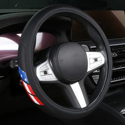 Microfiber Leather Steering Wheel Covers Compatible with Toyota 4Runner Tacoma Tundra Highlander Non-Slip, Breathable 15-16.5 inch - American Flag - color: color-02-flag-a