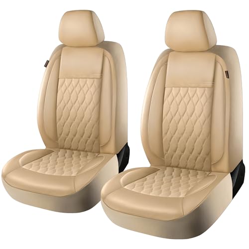 CAROMOP Faux Leather Car Seat Covers 2 Front Set,Luxury and Comfortable Seat Covers for Cars, Airbag Compatible Car Interior Covers, Universal Fit for Suvs,Vans,Trucks(Beige) - color: Beige, size: Front Set