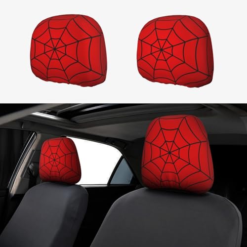 Red Spider Web Cute Car Head Rest Covers 2 Piece Elastic Car Seat Headrest Protector Universal Fit Most Vehicles Auto Interior Accessories for Women Men - color: Red Spider Web
