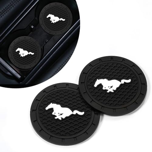 Car Cup Holder Coasters, 2PCS Non-Slip Silicone Car Coasters for Drink Holder Compatible with Mustang Snake Speedstar Evos Everest GT Shelby Mach-E Grand, Vehicle Inner Accessories for Cup Insert Mat