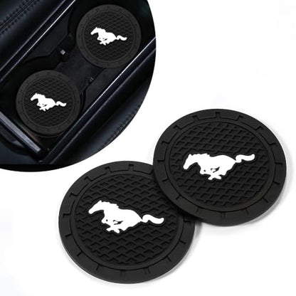 Car Cup Holder Coasters, 2PCS Non-Slip Silicone Car Coasters for Drink Holder Compatible with Mustang Snake Speedstar Evos Everest GT Shelby Mach-E Grand, Vehicle Inner Accessories for Cup Insert Mat