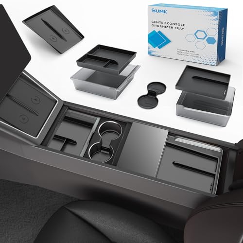 Center Console Organizer Tray for Tesla Model Y Juniper 2025 2026 (Premium & Performance) & Model 3 Highland, PC Material & Silent Silicone Armrest Storage Box Wireless Charging Pad Cup Holder - size: Model Y Juniper & Model 3 Highland