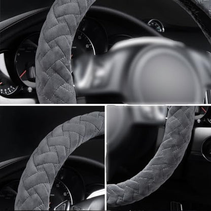 Flying Banner car Steering Wheel Cover Massage Velvet Warm Universal Size 15 inches SUV Truck Anti Slip Odorless Summer Winter (Gray, Velvet Massage) - color: Gray