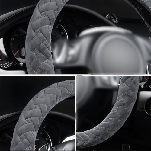 Flying Banner car Steering Wheel Cover Massage Velvet Warm Universal Size 15 inches SUV Truck Anti Slip Odorless Summer Winter (Gray, Velvet Massage) - color: Gray