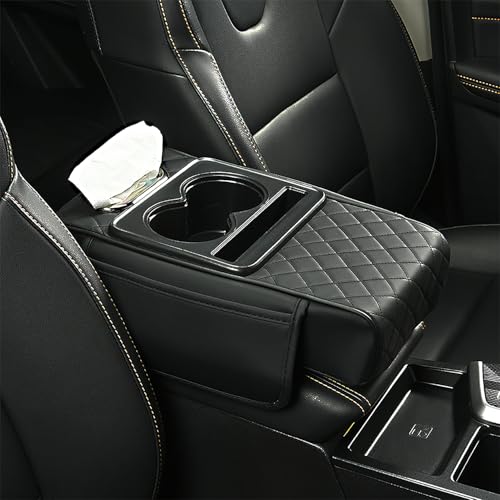 Center Console Holster,Arm Rest Cover for Car,Multifunctional PU Leather Car Armrest Box Mat,5-in-1 Car Armrest Cover with Cup Holder(Black)